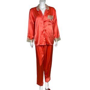 Vintage Victorias Secret Gold Label Satin Pajama Set Size S Button Up Pull on